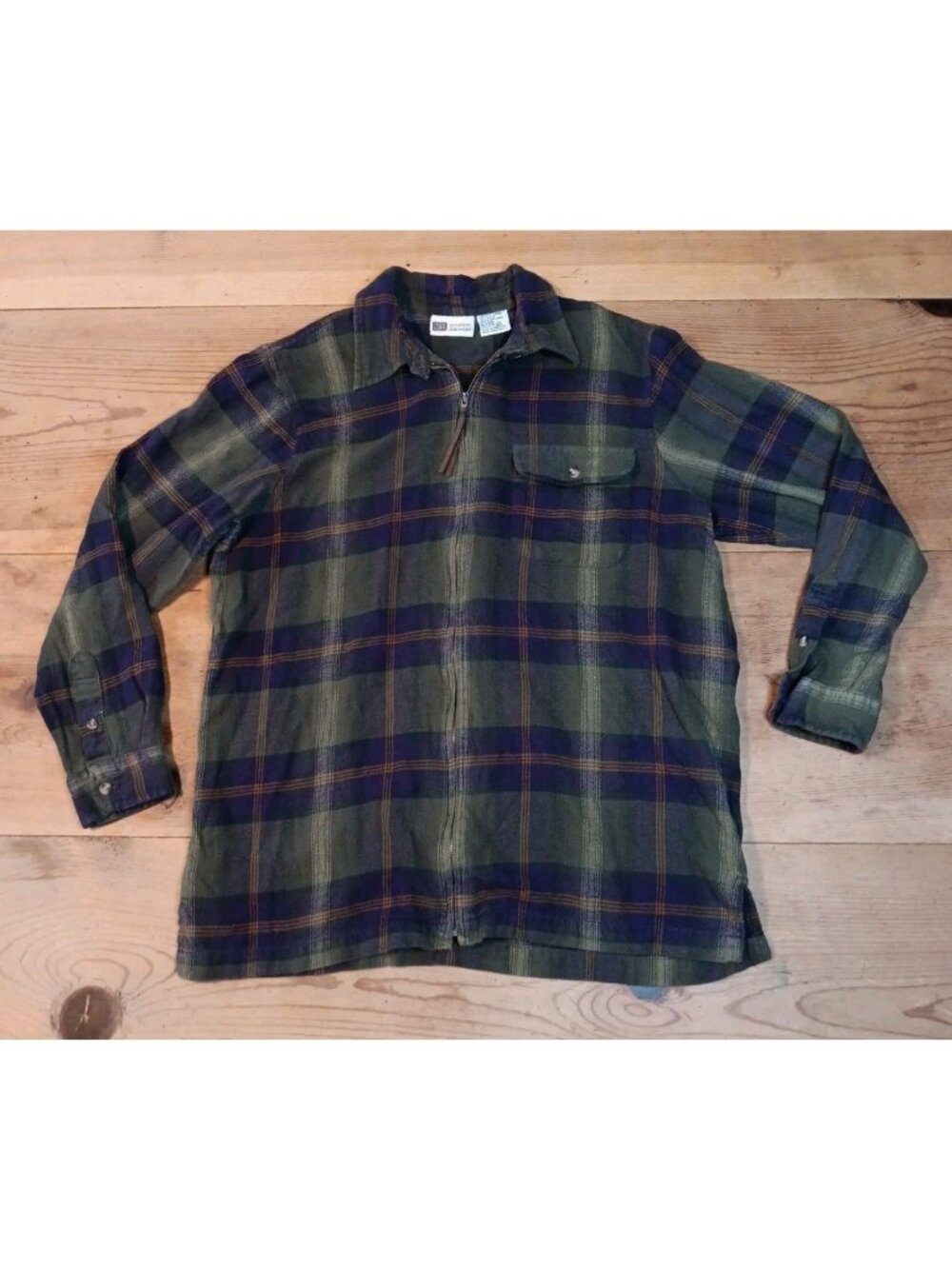 Vtg Faded Glory Womens L Plaid Flannel Shacket Shirt Full Zip Cotton Cabincore